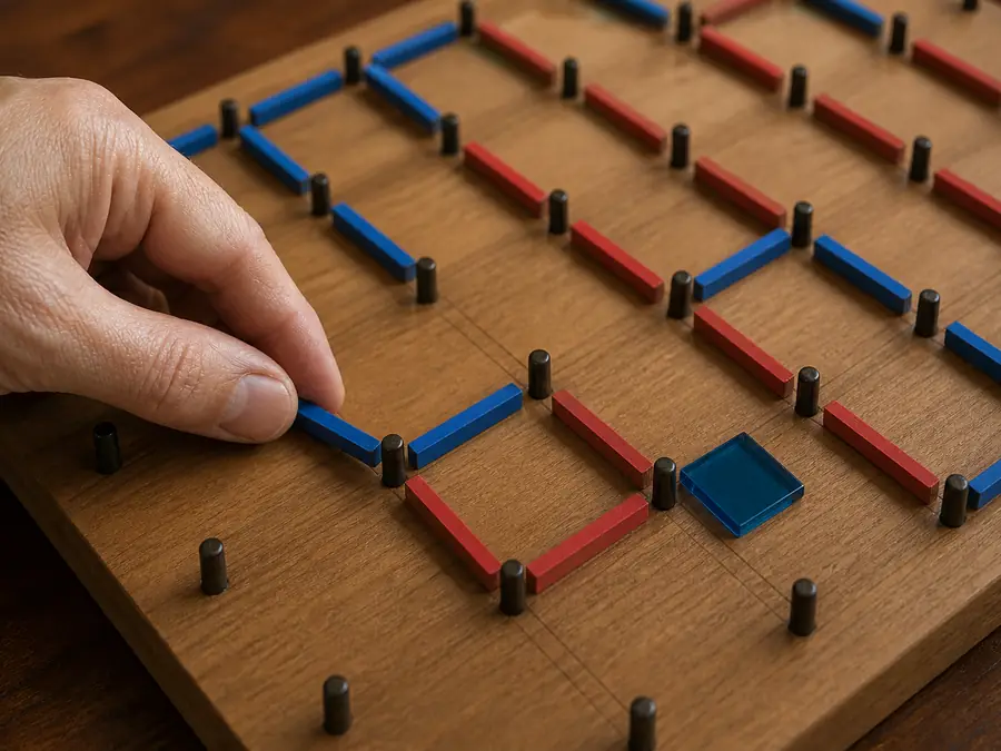 Dots and Boxes AI play with difficulty settings, hints, undo, and replay
