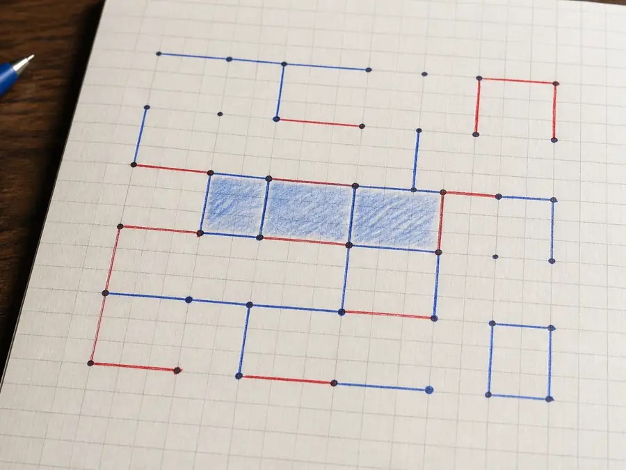 A Dots and Boxes chain after claiming several boxes in a row